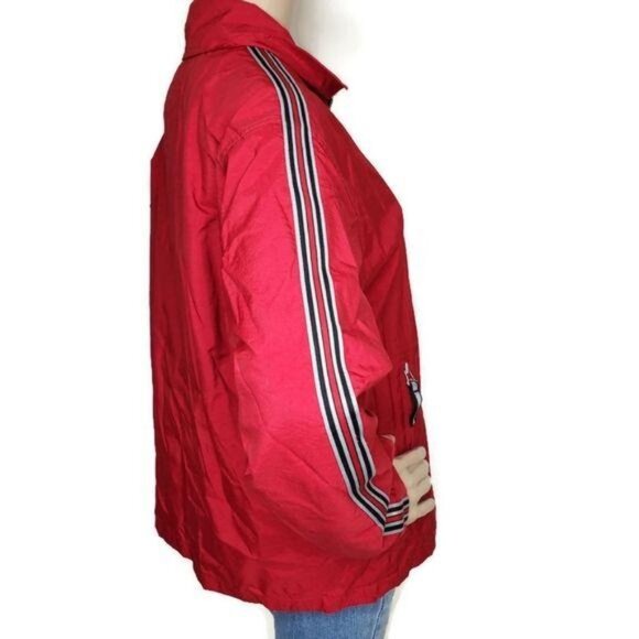 Express Athlétique Red Windbreaker Jacket With Striped Sleeves vintage style L - Picture 6 of 8